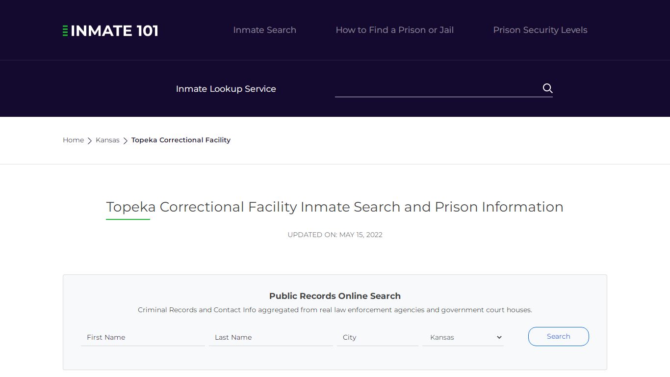 Topeka Correctional Facility Inmate Search, Visitation ...