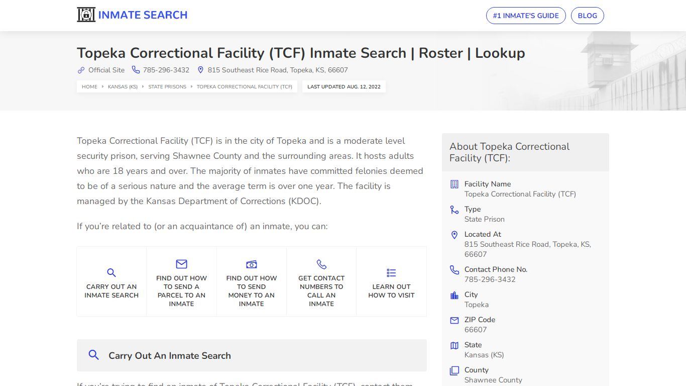 Topeka Correctional Facility (TCF) Inmate Search | Roster ...