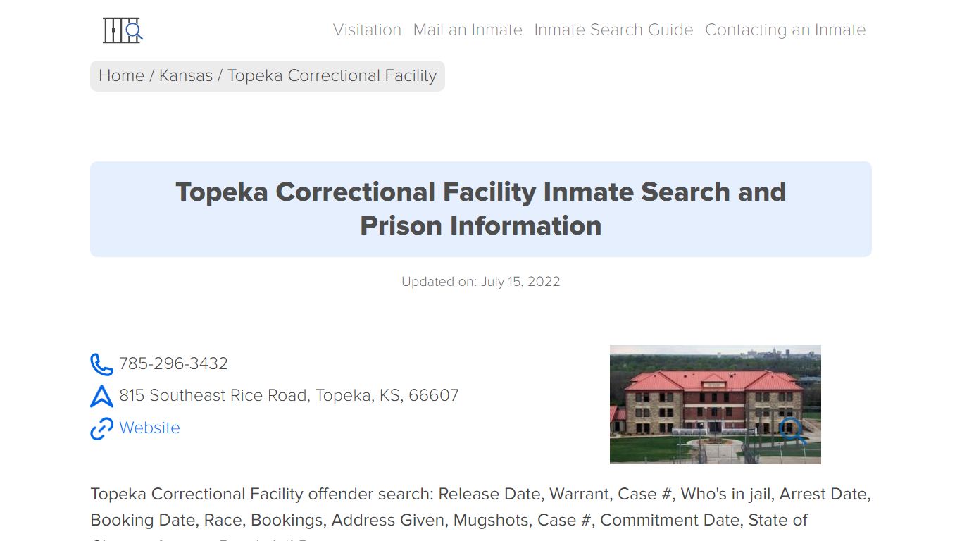 Topeka Correctional Facility Inmate Search, Visitation ...